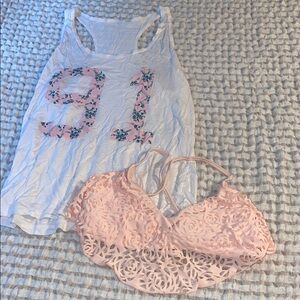 Xhilaration Pink Lace Bikini Top with Floral Cover Up Tank Top